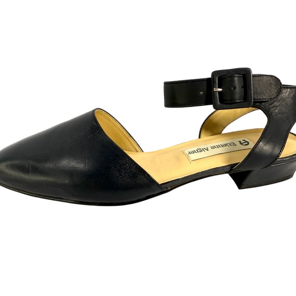 Etienne Aigner Black Leather Flats with Ankle Strap - Picture 9 of 15